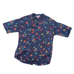 Oxygen Vintage Mens Short Sleeve Button Stars Colorful Navy Retro Pop Art Medium